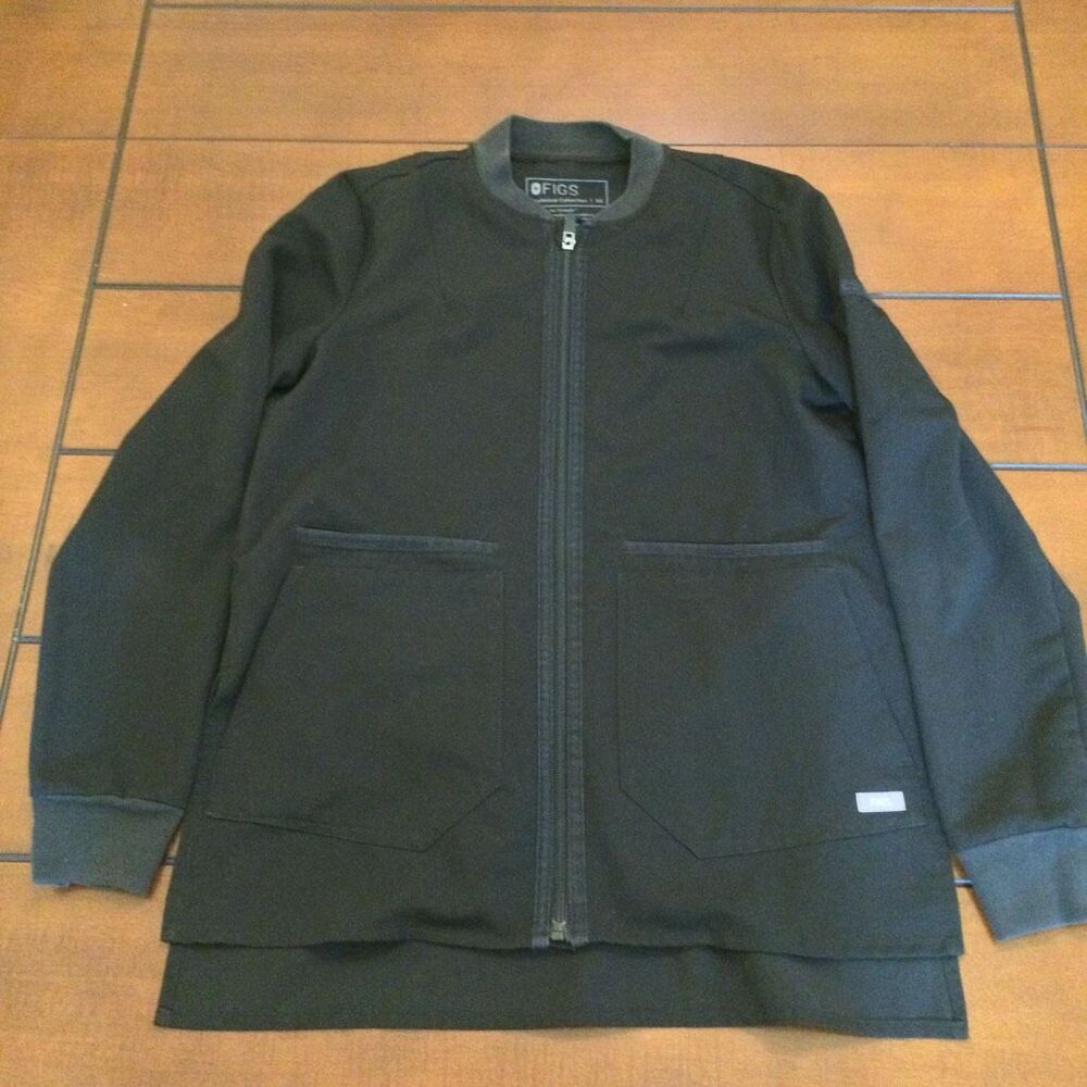 FIGS Bellery Scrub Jacket full-zip technical fabric black xs